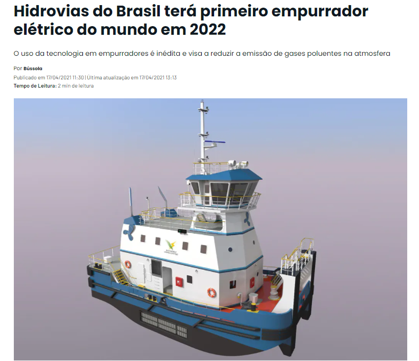 Hidrovias do Brasil terá primeiro empurrador elétrico do mundo em 2022