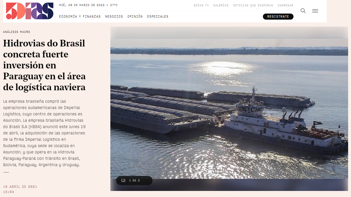 Waterways of Brazil concrete strong investment in Paraguay in the shipping logistics area