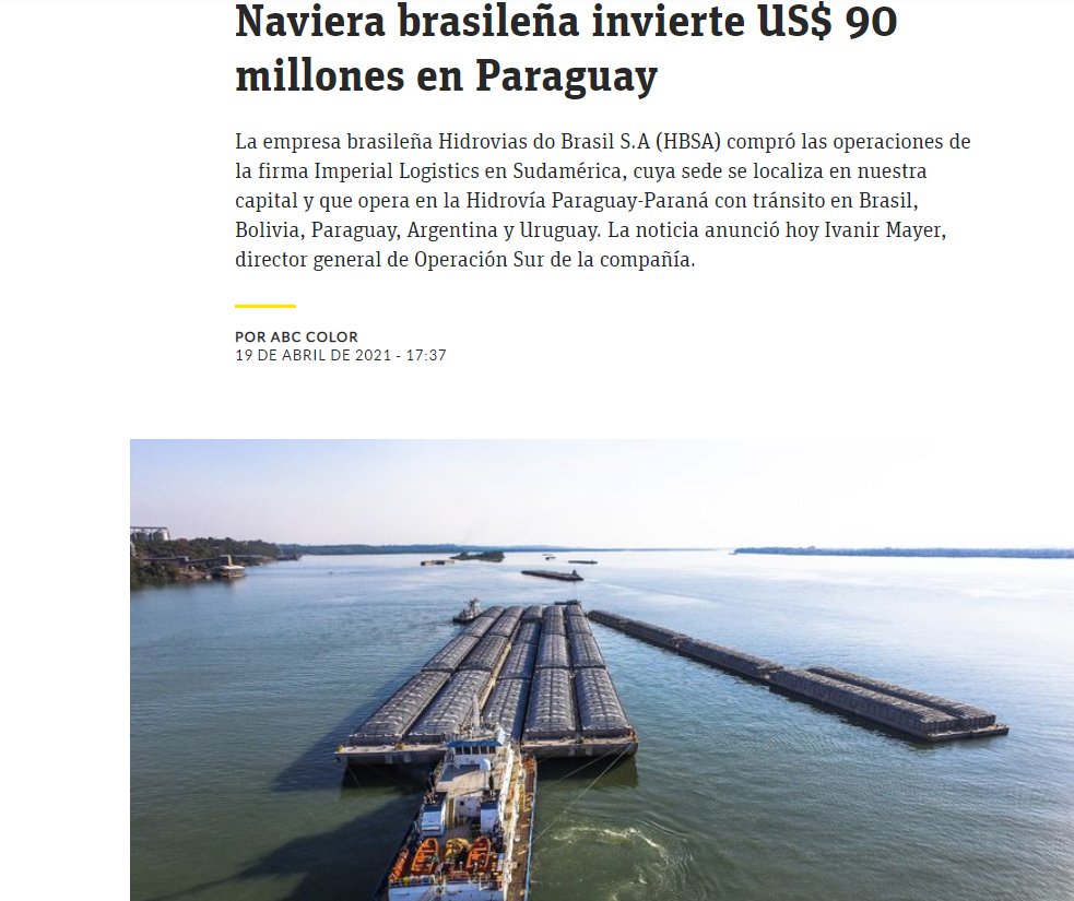 Buque brasileño invierte US$ 90 millones en Paraguay