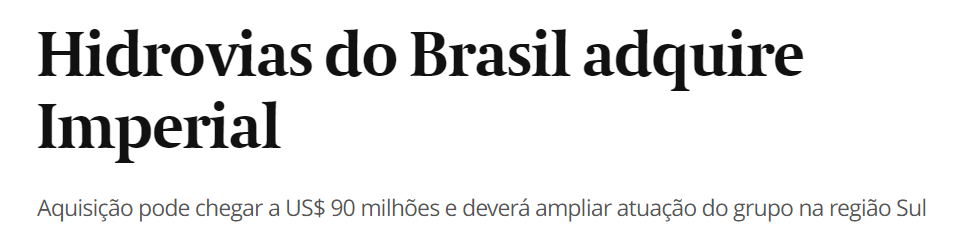 Hidrovias do Brasil adquire Imperial